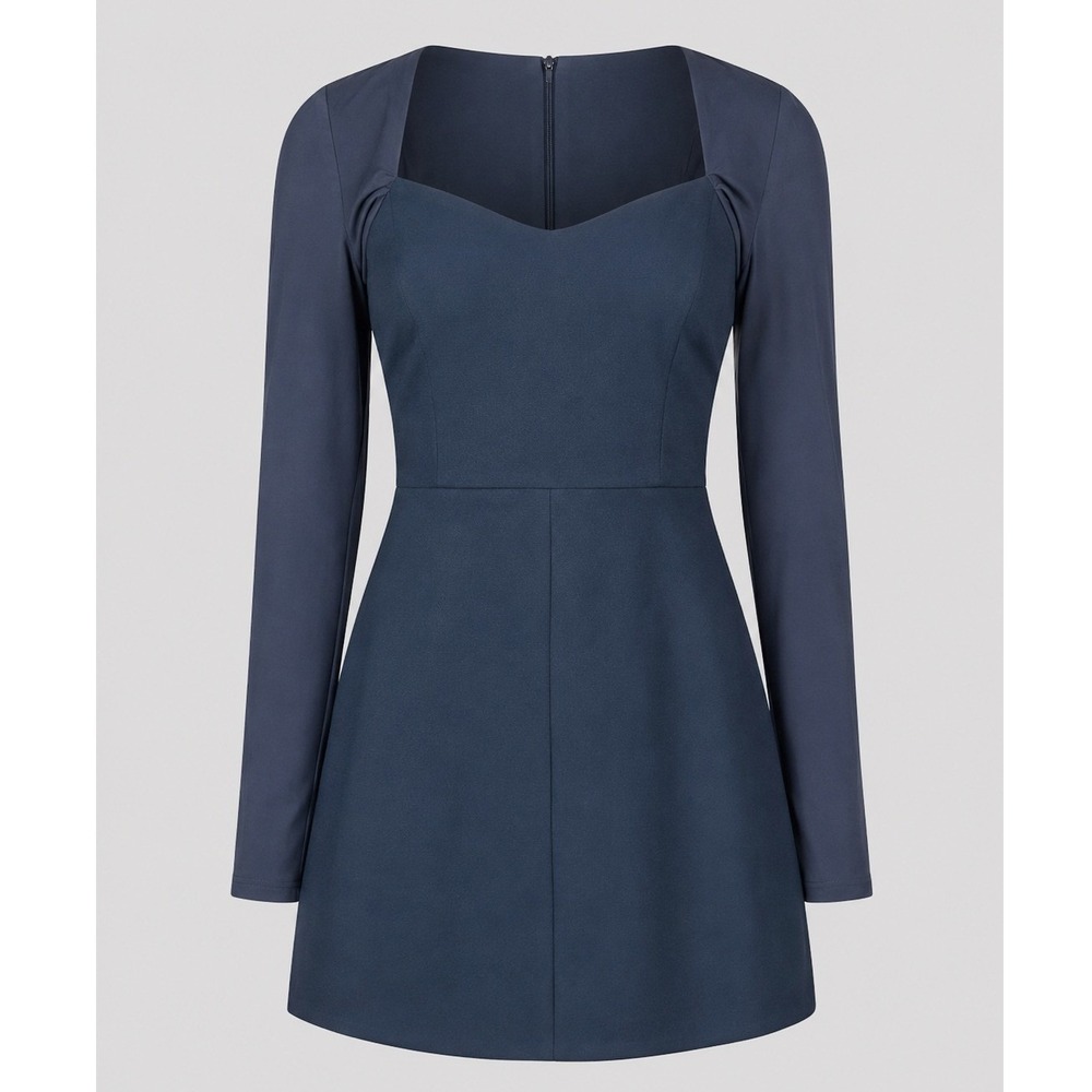 House of CB London Navy Blue Mesh Sleeve Mini Dress Sweetheart Bodycon Neck S